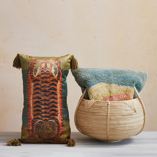 Velvet Tiger Lumbar Pillow w/ Tassels