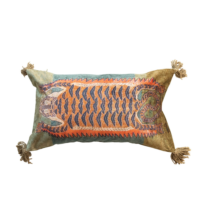 Velvet Tiger Lumbar Pillow w/ Tassels
