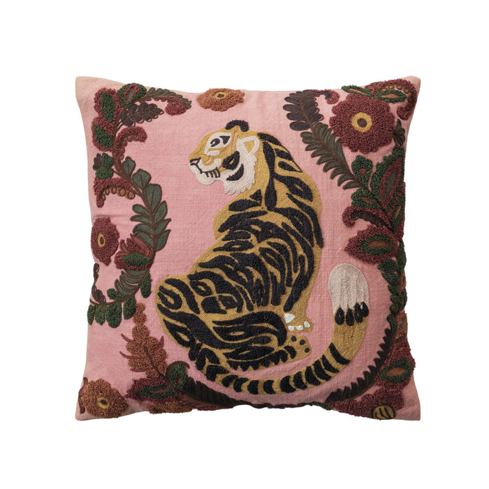 Embroidered Tiger Accent Pillow