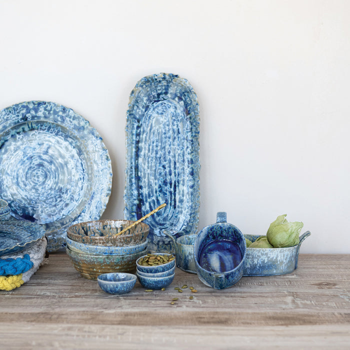 Crackle Glaze Stoneware Platter- Blue