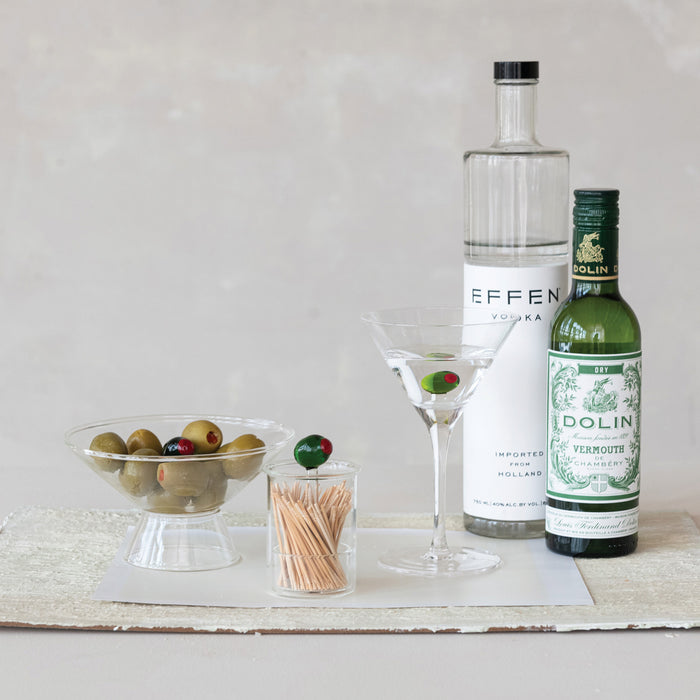 Glass Toothpick Holder w/ Hand-Blown Olive Top