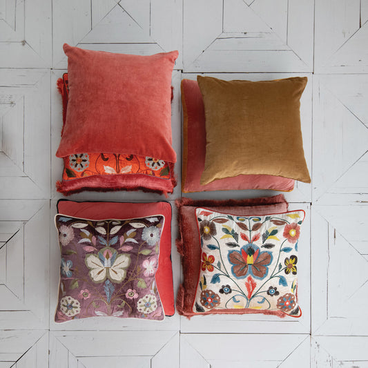 Velvet Botanical Embroidered Pillow