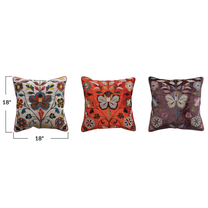 Velvet Botanical Embroidered Pillow