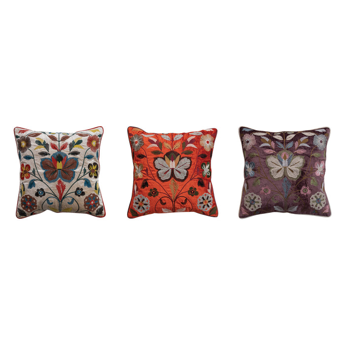 Velvet Botanical Embroidered Pillow