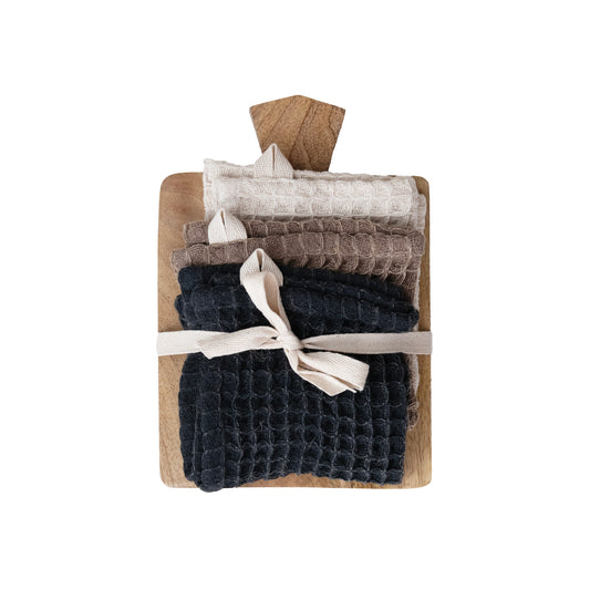 Waffle Weave Dish Cloths & Mango Wood Serving Board Set