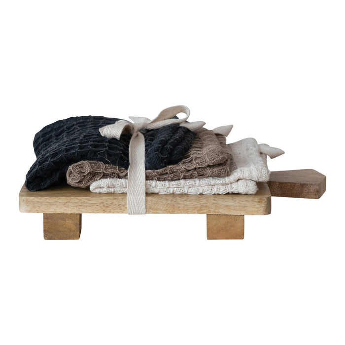 Waffle Weave Dish Cloths & Mango Wood Serving Board Set