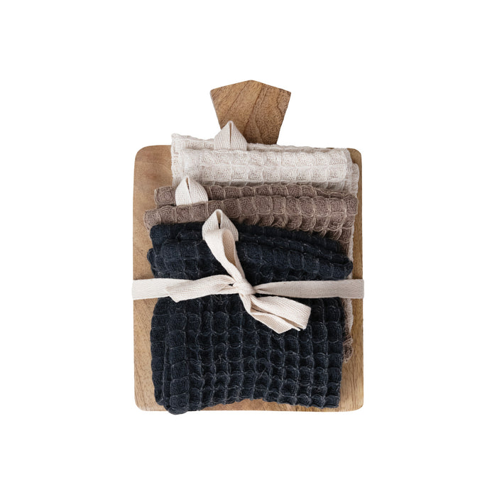 Waffle Weave Dish Cloths & Mango Wood Serving Board Set