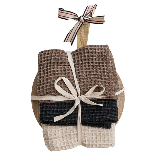Waffle Weave Tea Towels & Mango Wood Serving Board Set