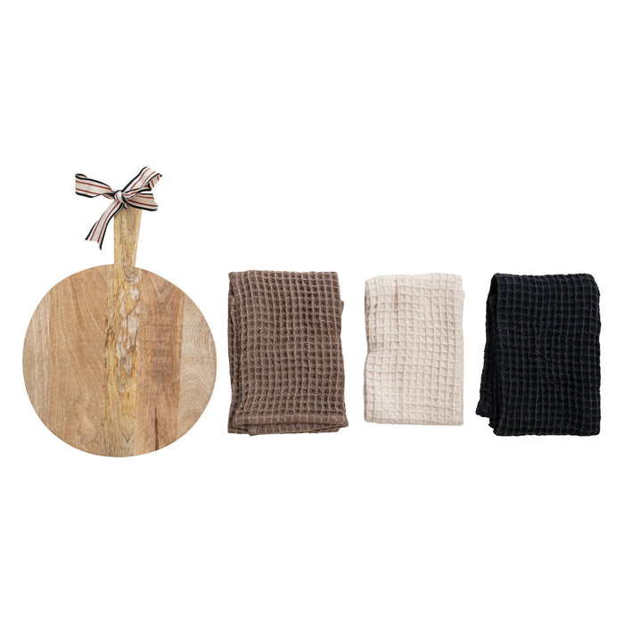 Waffle Weave Tea Towels & Mango Wood Serving Board Set