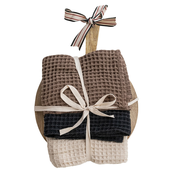Waffle Weave Tea Towels & Mango Wood Serving Board Set