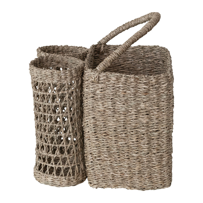 Hand-Woven Seagrass Basket with Handle & Bottle Holders