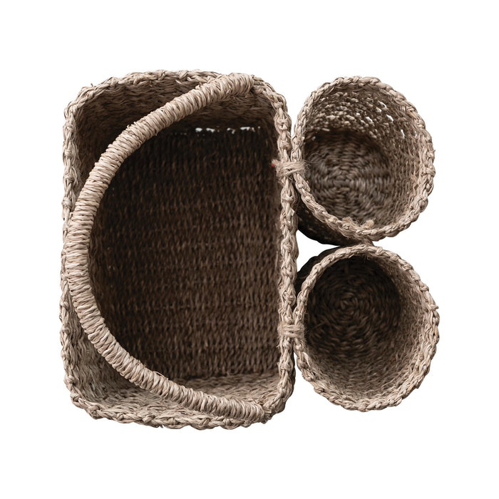 Hand-Woven Seagrass Basket with Handle & Bottle Holders