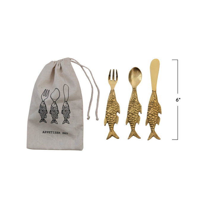 Fish Shaped Handle Brass Appetizer Set