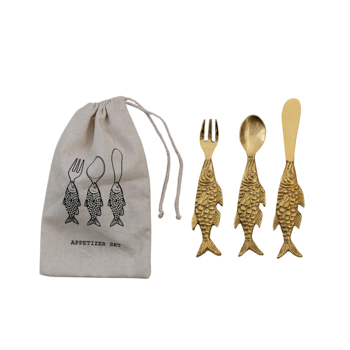 Fish Shaped Handle Brass Appetizer Set
