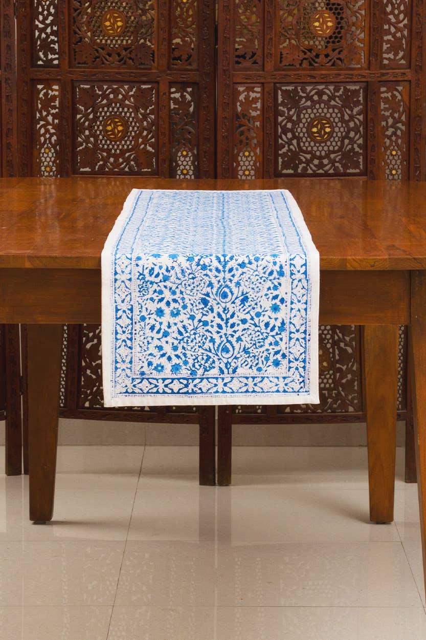 Blue Vine Block Print Table Runner