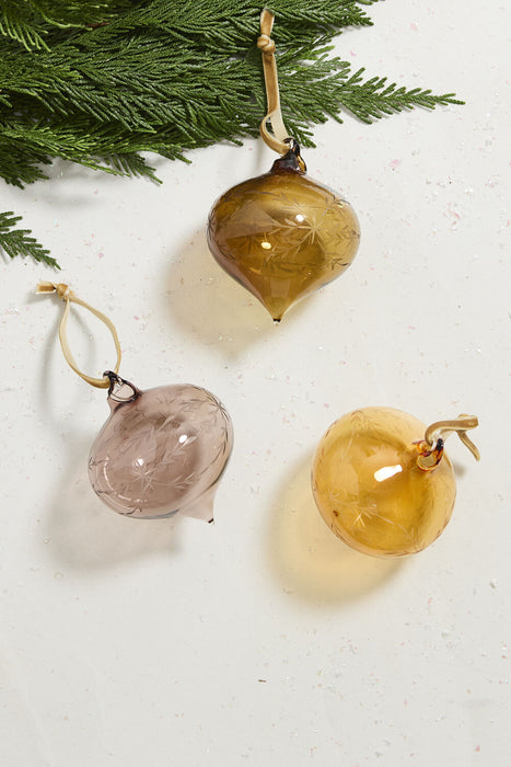 Etched Glass Bauble Ornament- Brown