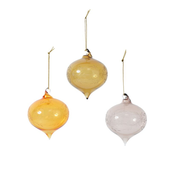 Etched Glass Bauble Ornament- Amber
