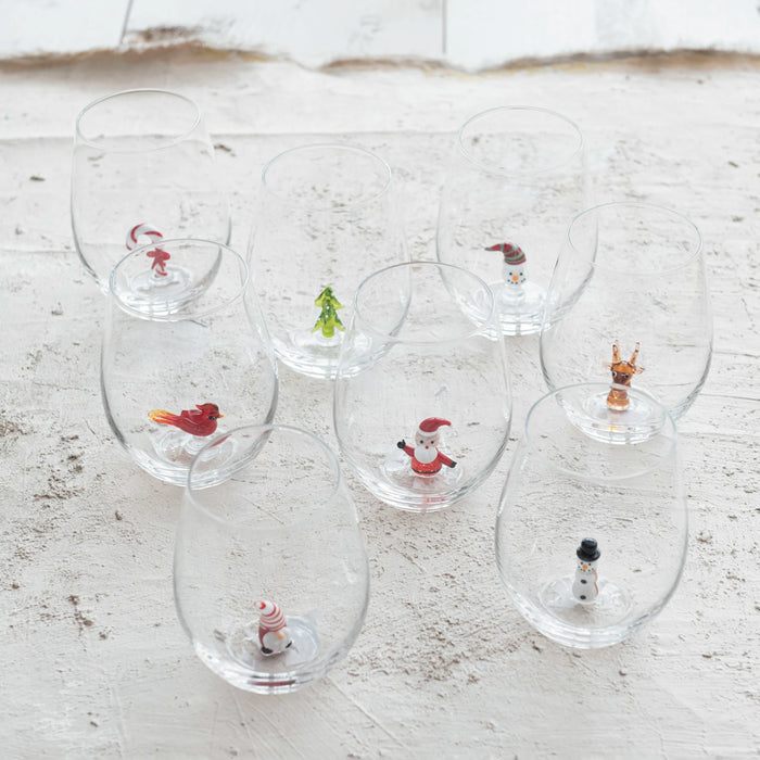 Wine Glass w/ Holiday Figure