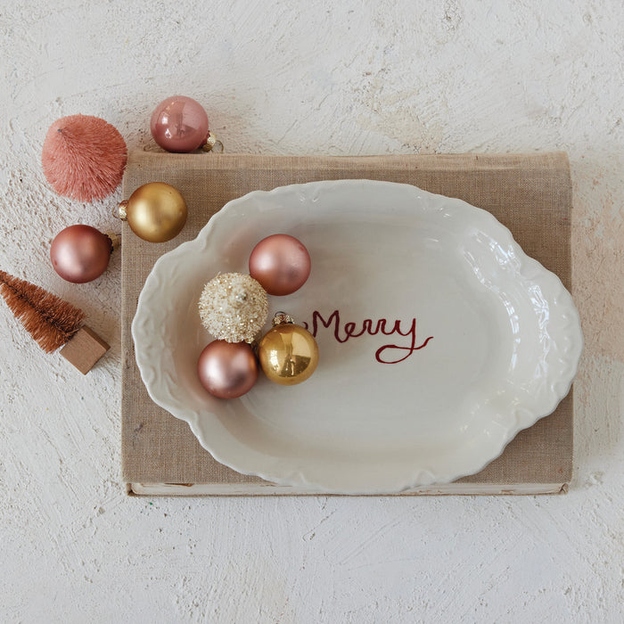 Scalloped Embossed "Merry" Platter