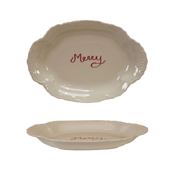 Scalloped Embossed "Merry" Platter