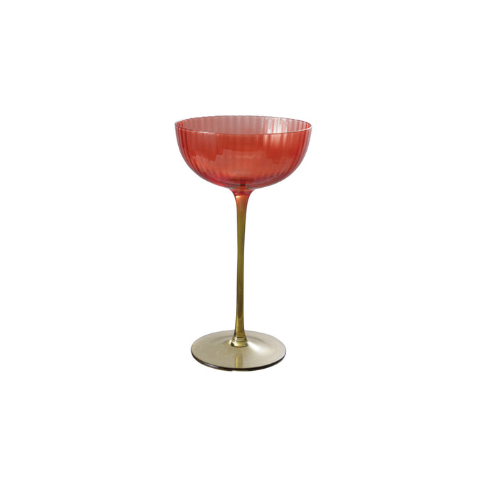 Ribbed Stemmed Coupe Glass- Red & Green