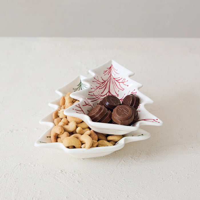 Hand-Painted Ceramic Tree Shaped Dishes- Set of 2