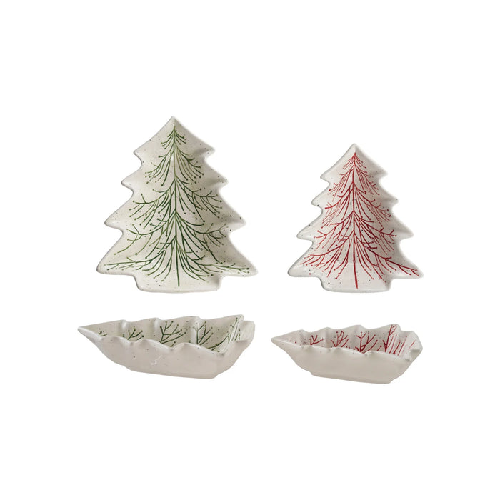 Hand-Painted Ceramic Tree Shaped Dishes- Set of 2